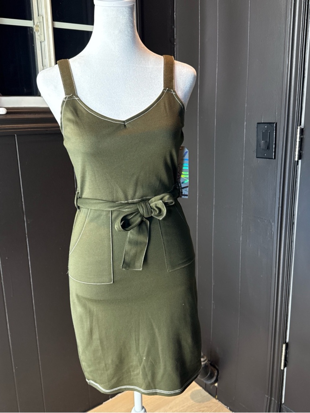 Almost Famous Olive Green Tie-Waist Midi Dress